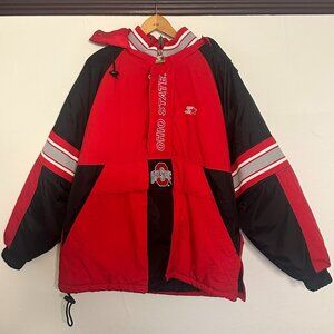 VINTAGE 90s Ohio State Starter Jacket Coat Men's Medium Red 1/2 Zip
